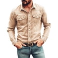thumbnail image 1 of Cmfcve Slim Fit Shirt for Men Long Sleeve Button Down Shirts Fashion Casual Vintage Work Shirts with Flap Pockets, 1 of 8