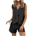 thumbnail image 1 of Cmfcve Summer 2 Piece Outfits for Women Sleeveless Matching Sets Button Down V Neck Vest Waistcoat and Pockets Shorts, 1 of 8
