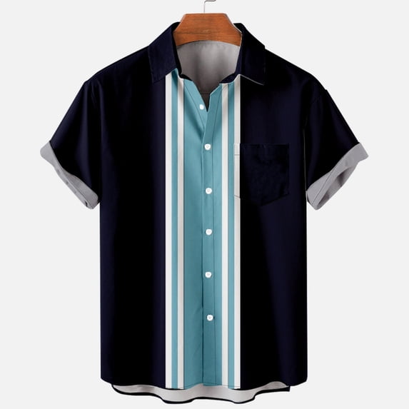 Cmfcve Summer Oversized Tops for Mens Vintage Vertical Stripe Shirt with Pockets Short Sleeve Button Down Casual Shirts
