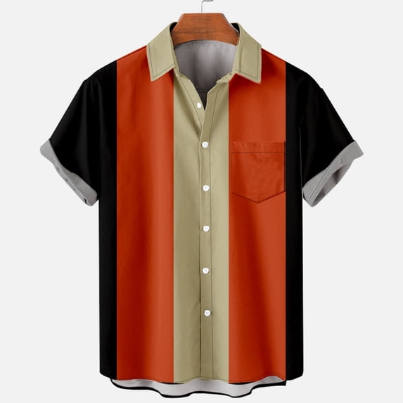 Cmfcve Summer Oversized Tops for Mens Vintage Vertical Stripe Shirt with Pockets Short Sleeve Button Down Casual Shirts