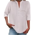 thumbnail image 1 of Cmfcve Summer Plus Size Gauze Tops for Women Short Sleeve V-Neck Henley Blouse 3/4 Length Sleeve Buttons T-Shirt with Pockets, 1 of 7