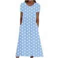 thumbnail image 1 of Cmfcve Summer Short Sleeve Midi Dress Polka Dot Round Neck Dress With Pockets Casual A-Line Flowy Shirt Dress Casual Vacation Beach Sundress, 1 of 5