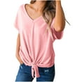 thumbnail image 1 of Cmfcve Summer T-Shirts for Women Versatile Tie Pullover Tee shirt V-Neck Short Sleeve Sport Top Blouse, 1 of 8
