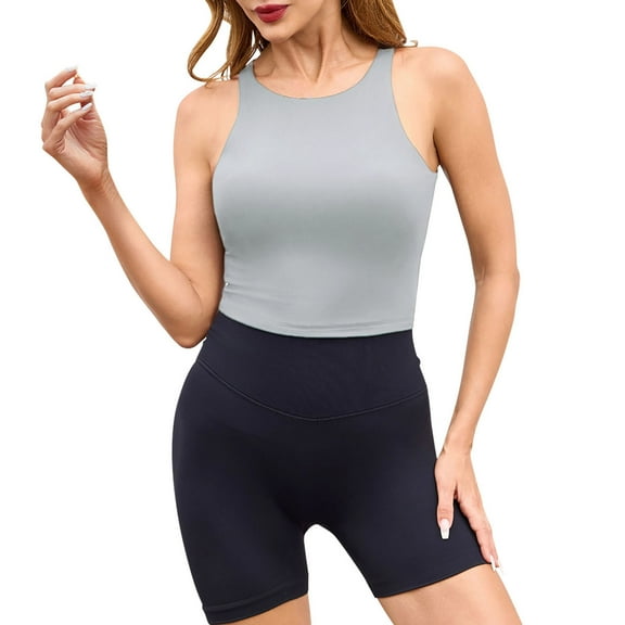 Cmfcve Summer Tank Tops for Women Round Neck Sleeveless Workout Tops Solid Training Yoga Tops