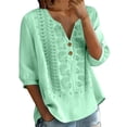 thumbnail image 1 of Cmfcve Summer Tops for Women 2026 V Neck 3/4 Sleeve Dressy Casual Blouses Floral Embroidered Cotton T Shirts, 1 of 6