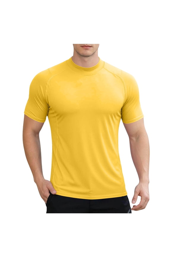 Swim Shirt for Men Short Sleeve Compression T Shirts Quick Dry Athletic Mock Neck Workout Tee