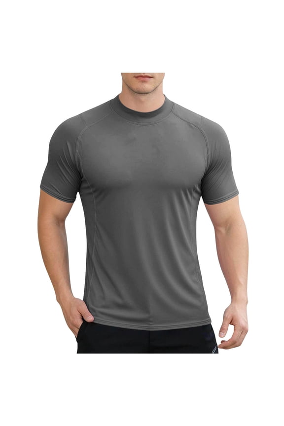 Swim Shirt for Men Short Sleeve Compression T Shirts Quick Dry Athletic Mock Neck Workout Tee