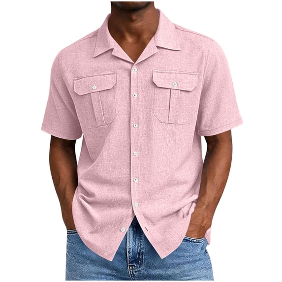 Cmfcve Mens Short Sleeve Shirts Classic Lapel Collared Button Down Shirts Dressy Casual Summer Tops with Chest Pockets