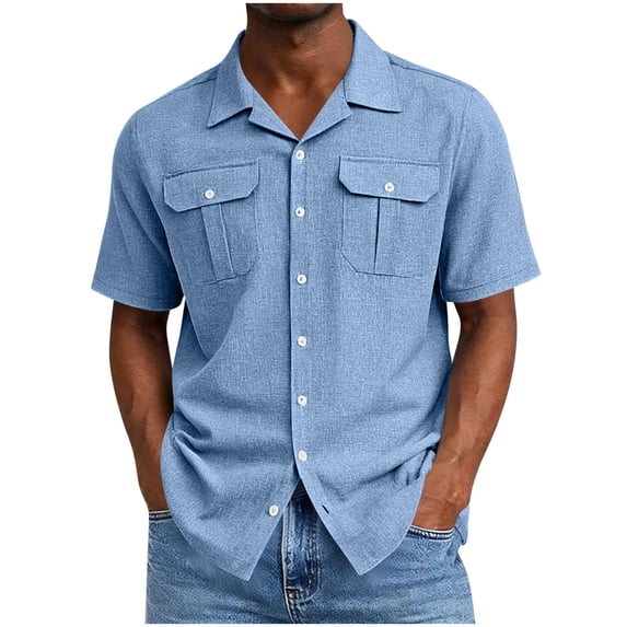 Cmfcve Mens Short Sleeve Shirts Classic Lapel Collared Button Down Shirts Dressy Casual Summer Tops with Chest Pockets