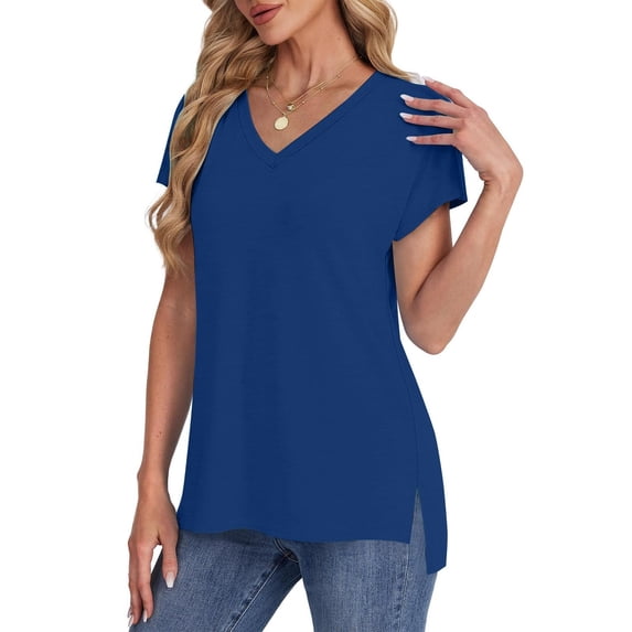 Cmfcve Womens Dolman Short Sleeve T Shirt V Neck Basic Summer Tops Side Split Loose Fit Casual Tunic Tops Daily Work Blouse