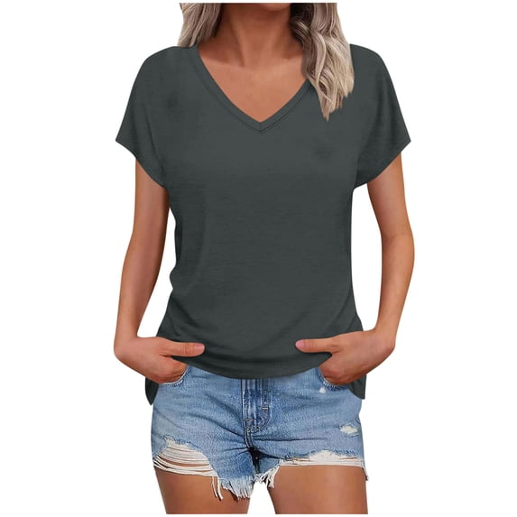 Cmfcve Womens Dolman Short Sleeve T Shirt V Neck Basic Summer Tops Side Split Loose Fit Casual Tunic Tops Daily Work Blouse