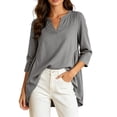 thumbnail image 1 of Cmfcve Tunic Tops for Women Cotton Linen Long Sleeve V Neck Blouses Loose Fit Casual Flowy Shirts, 1 of 7