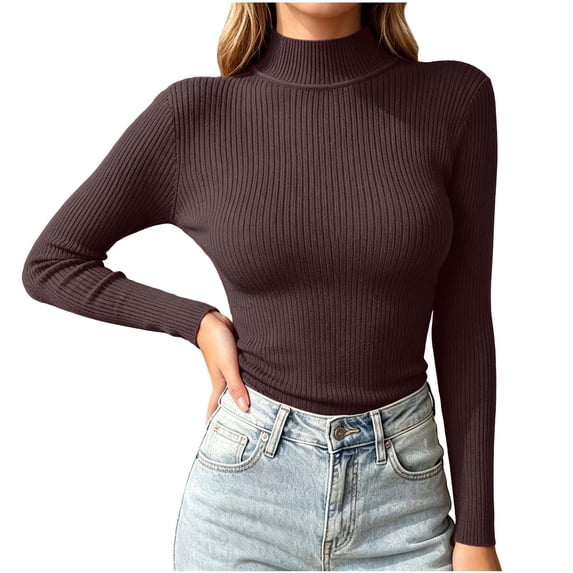 Cmfcve Turtleneck Sweaters for Women Casual Long Sleeve Base Layer Tops Stretchy Slim Fitted Knit Pullover