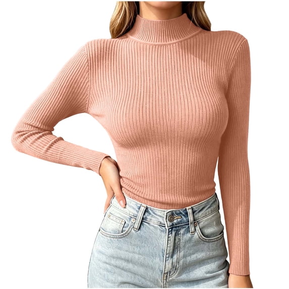 Cmfcve Turtleneck Sweaters for Women Casual Long Sleeve Base Layer Tops Stretchy Slim Fitted Knit Pullover