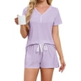 thumbnail image 1 of Cmfcve Two Piece Outfits for Women Lounge Sets Casual Crew Neck Short Sleeve Top & Shorts Set, 1 of 7