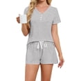 thumbnail image 1 of Cmfcve Two Piece Outfits for Women Lounge Sets Casual Crew Neck Short Sleeve Top & Shorts Set, 1 of 6
