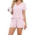 thumbnail image 1 of Cmfcve Two Piece Outfits for Women Lounge Sets Casual Crew Neck Short Sleeve Top & Shorts Set, 1 of 6