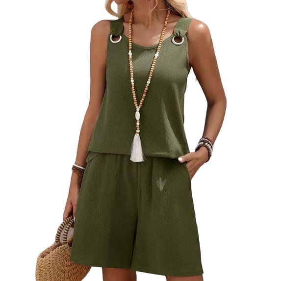 Cmfcve Two Piece Outfits for Women Summer Tank Top Shorts Set Casual Styling Casual Matching Sets