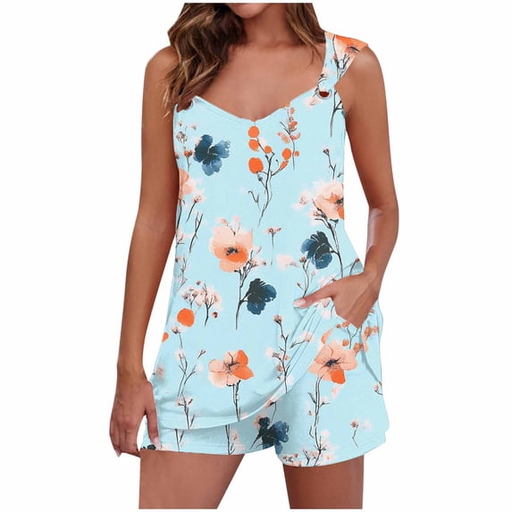 Cmfcve Two Piece Outfits for Women Summer Tank Top Shorts Set Casual Styling Casual Matching Sets