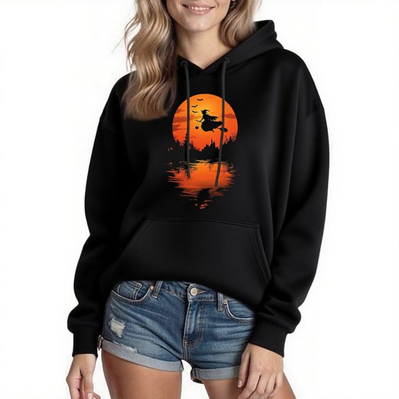 Cmfcve Unisex Spooky Season Sweatshirt Long Sleeve Pullover Undershirts Vintage Black Cat Pumpkin Sweatshirts