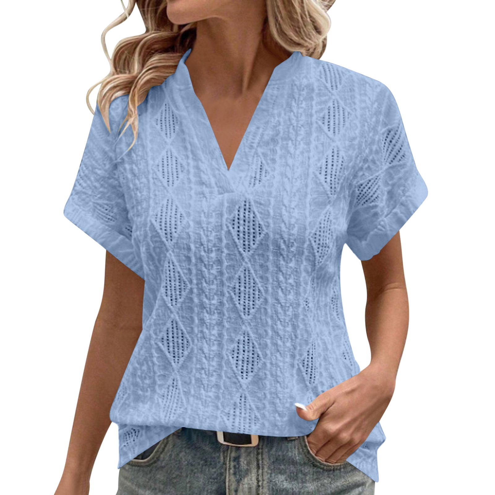 Cmfcve V Neck Short Sleeve Blouse for Women Summer Business Casual ...