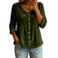 thumbnail image 1 of Cmfcve Velour Blouses for Women Button Front Long Sleeve Shirts v Neck Casual Spring & Fall Tops, 1 of 8