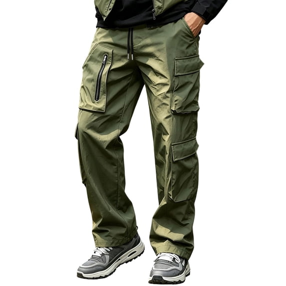 Cmfcve Water Repellent Cargo Pants for Men Drawstring Waist Casual Pants Straight Leg Hiking Pants