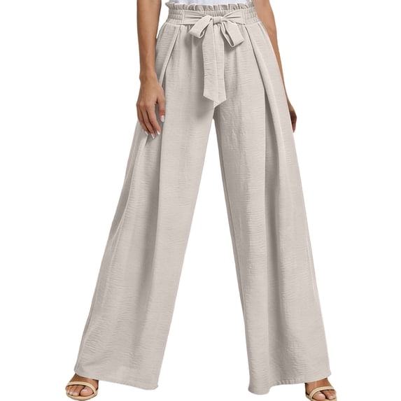 Cmfcve Wide Leg Pants for Women High Waisted Palazzo Pants Work Casual Flowy Tie Knot Trousers with Pockets