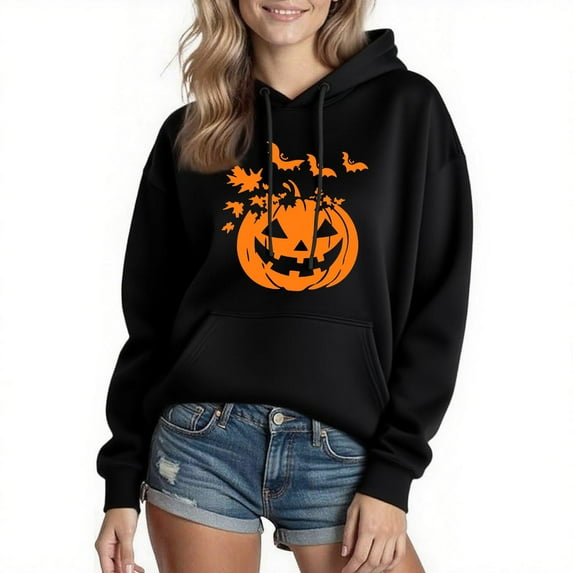 Cmfcve Woman & Men Pumpkin Sweatshirts Fleece Long Sleeve Halloween Shirts Stretch Breathable Spooky Season Hoodies