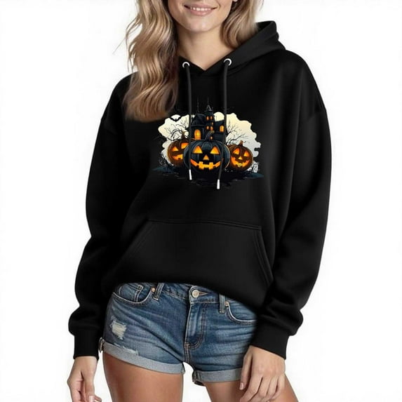 Cmfcve Woman & Men Spooky Vibes Hoodies Vintage Long Sleeve Halloween Shirts Unisex Cotton Sweatshirt Tops
