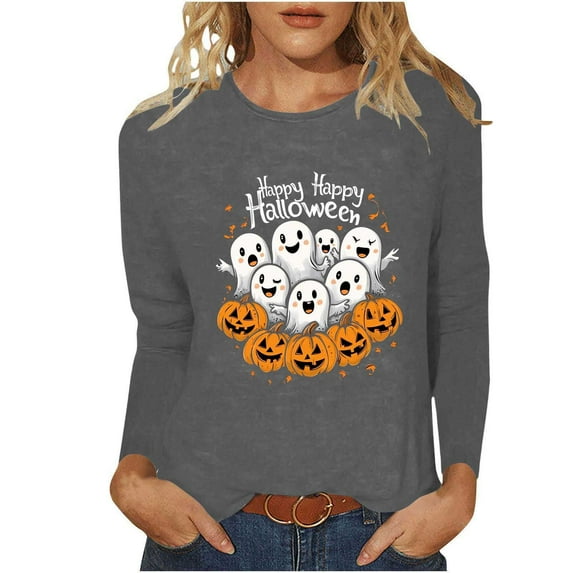 Cmfcve Woman Spooky Season Sweatshirt Long Sleeve Girls Trip Salem Pullover Undershirts Vintage Printed Sports Shirt