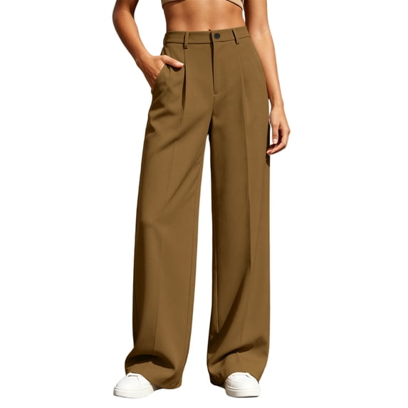Cmfcve Woman's Wide Leg Pants Pull On Stretchy Work Dress Pants High Waisted Business Casual Trousers