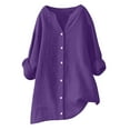 thumbnail image 1 of Cmfcve Women's Cotton Linen Shirt 3/4 Length Sleeve Bohemian Tunic Blouse V-Neck Loose Button Down Shirt, 1 of 5