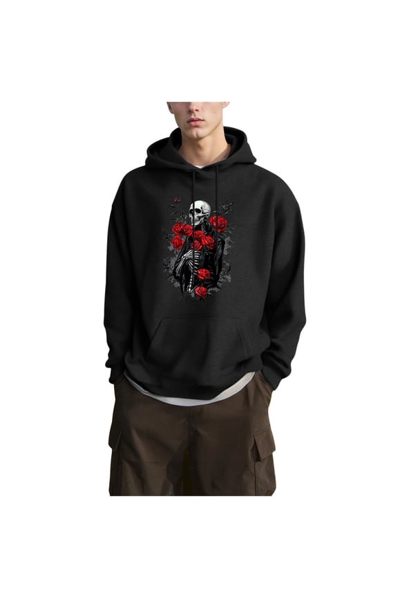 Women & Men Skeleton Sweatshirts Halloween Stretch Long Sleeve Hooded Sweat Shirt Warm Drawstring Pullover Hoodies with Pocket