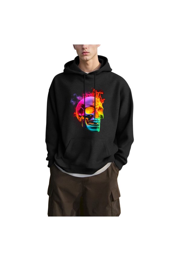 Women & Men Skeleton Sweatshirts Warm Long Sleeve Pullover Hoodies Drawstring Printed Spooky Season Sweatshirt with Pocket