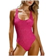 thumbnail image 1 of Cmfcve Women One Piece Swimsuit Solid Ribbed Swimwear Scoop Neck Low Back Bathing Suit, 1 of 5