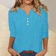 thumbnail image 1 of Cmfcve Plus Size Woman Shirt V-Neck 3/4 Length Sleeve Linen Top Loose Gauze Button Down Shirts Bohemian Cotton Crop Tops, 1 of 8