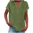 thumbnail image 1 of Cmfcve Linen Shirt for Women Summer Button Down Short Sleeve V Neck Tops Solid Color Comfy Blouses Casual Dressy Tunic Top, 1 of 9