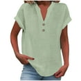 thumbnail image 1 of Cmfcve Linen Shirt for Women Summer Button Down Short Sleeve V Neck Tops Solid Color Comfy Blouses Casual Dressy Tunic Top, 1 of 9