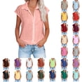 thumbnail image 1 of Cmfcve Womens Button Down Shirts Cotton Linen Short Sleeve Blouses 2026 Summer V Neck Basic Casual Tops for Women S-5XL, 1 of 7
