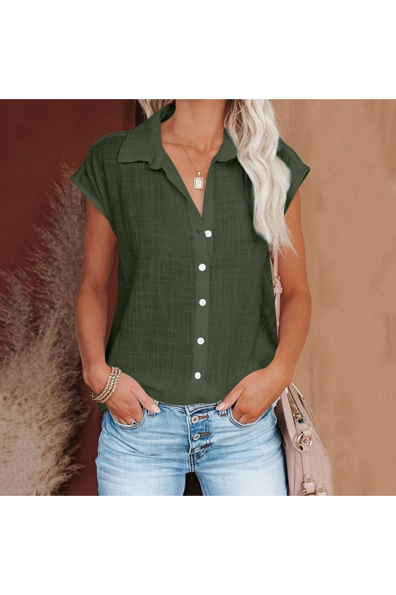 Women Cauze Henley Top Cotton Linen Henley Shirt Loose Button Down Short Sleeve Basic Casual Blouse Summer 2025