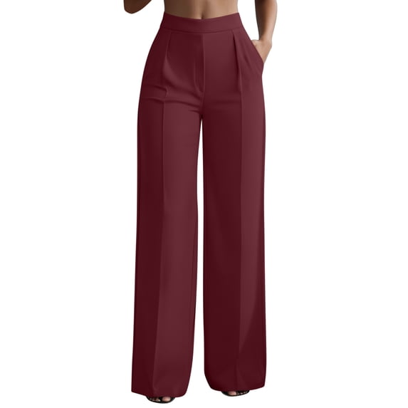 Cmfcve Women Wide Leg Pants High Waisted Business Casual Work Trousers Dressy Pants with Pockets Pleated Straight Leg Trousers Pant