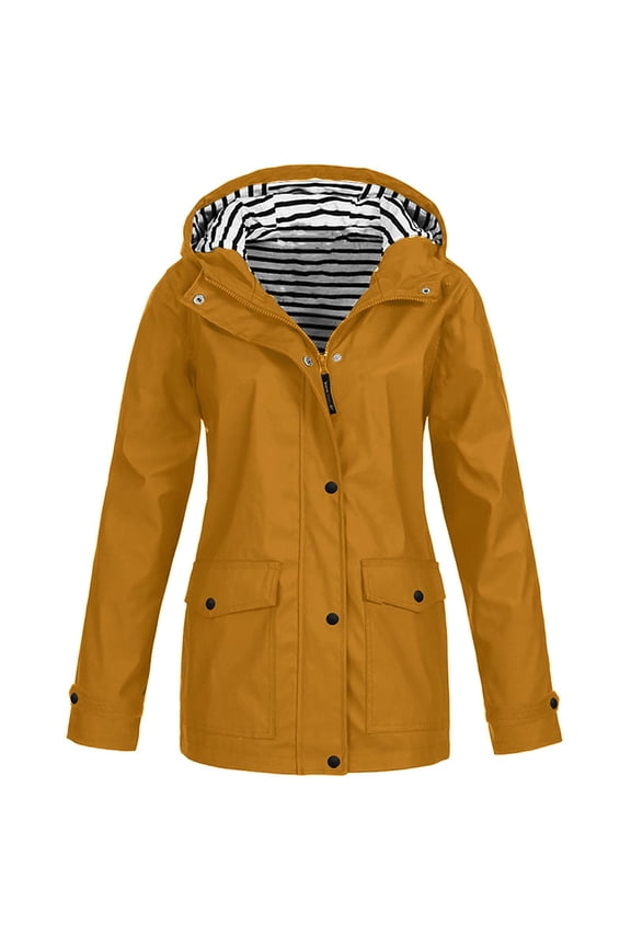 Women's Active Wind & Rain Outerwear Jacket Plus Size Long Sleeve Hooded Utility Coat Solid Color Zip Up Cardigan Tops with Pockets