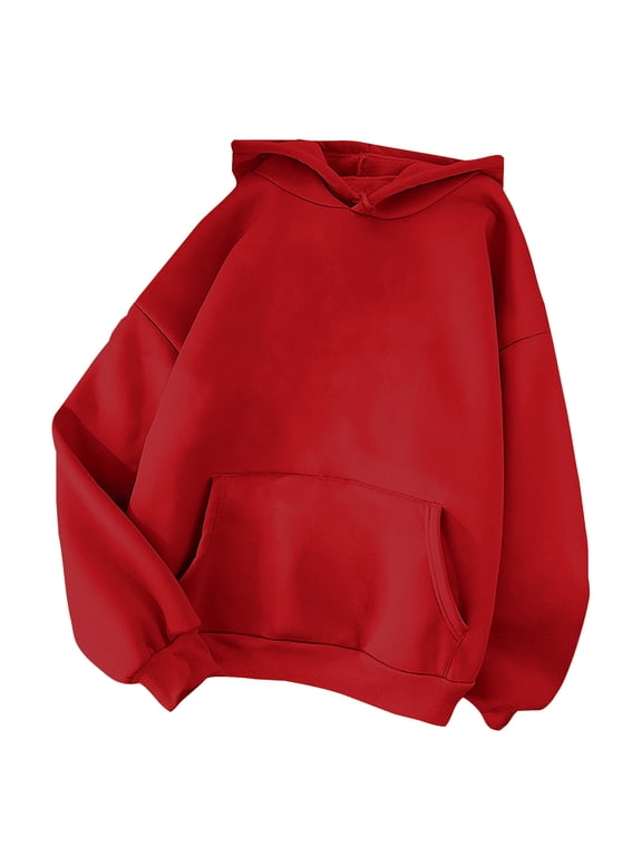 Women's Athletic Hoodies Classic Solid Color Long Sleeve Hooded Sweatshirt Comfy Loose Fit Pullover Track Jackets with Pocket