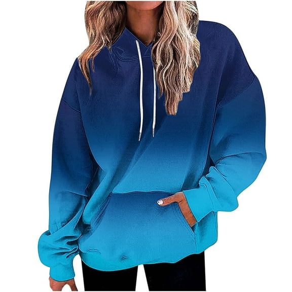 Cmfcve Women's Athletic Hoodies Relaxed Fit Drop Shoulder Long Sleeve Hooded Sweatshirt Gradient Color Pullover Sports Tunics Top