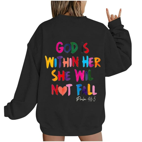 Cmfcve Women's Athletic Sweatshirts Letter Print Long Sleeve Versatile Tops Crew Neck Loose Gym Pullover Tops