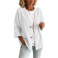 thumbnail image 1 of Cmfcve Women's Button-Down Cardigans Cotton Linen Dressy Casual Summer Shirts Fashion 3/4 Sleeve Lightweight Tops, 1 of 8