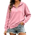 thumbnail image 1 of Cmfcve Women's Casual Half Zip Hoodies Long Sleeve Solid Color Pullover Hooded Sweatshirts with Pockets, 1 of 7