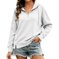 thumbnail image 1 of Cmfcve Women's Casual Half Zip Hoodies Long Sleeve Solid Color Pullover Hooded Sweatshirts with Pockets, 1 of 6