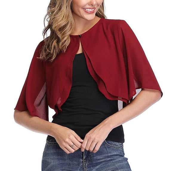 Cmfcve Women's Chiffon Capelets Open Front Summer Casual Shawls Evening Wedding Bolero Cover Ups Fashion Solid Color Loose Fit Cardigan
